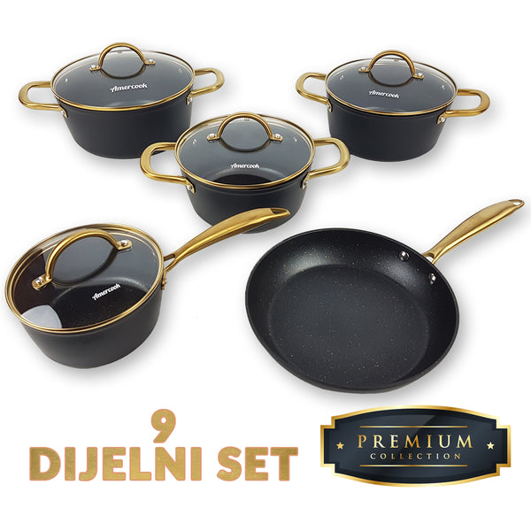 Appolo Brushed Gold PREMIUM 9-delni set posode