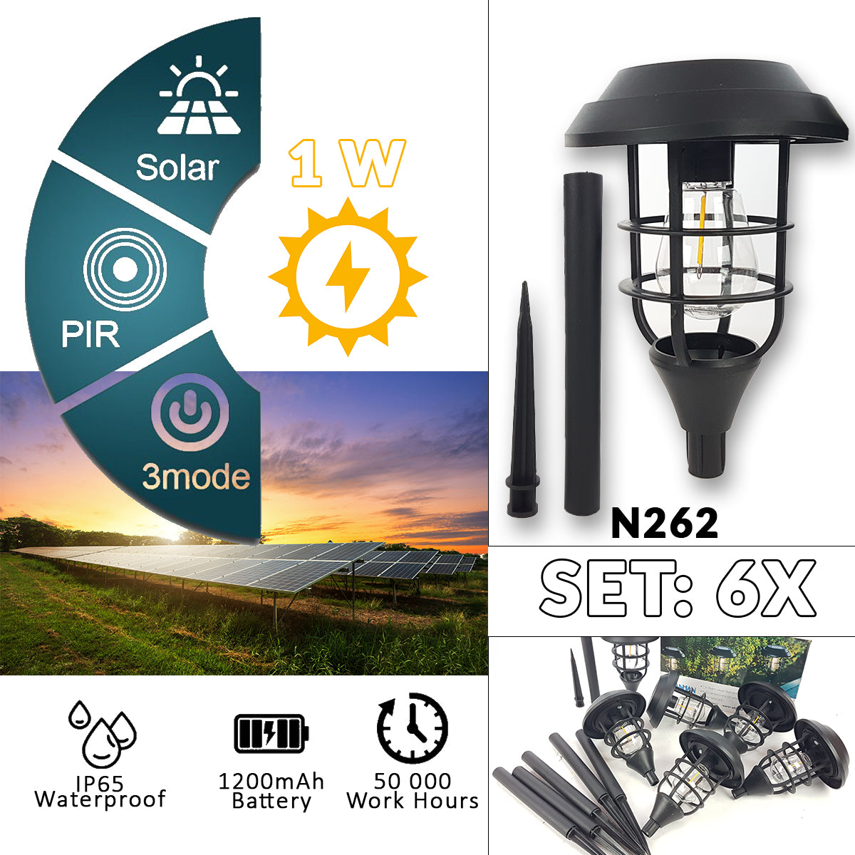 LED solarne vrtne svetilke 6 kosov N262
