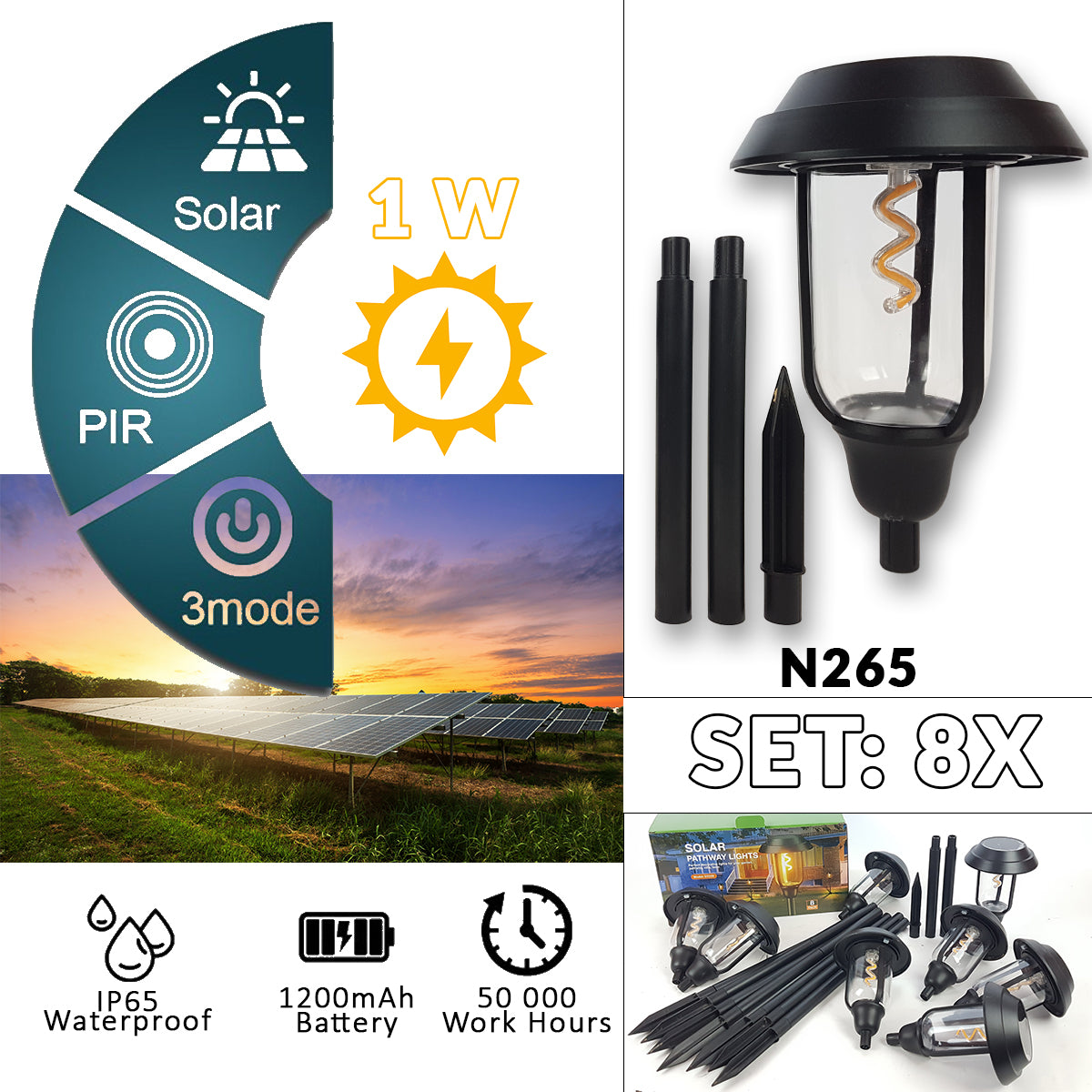 LED solarne vrtne svetilke 8 kosov N265